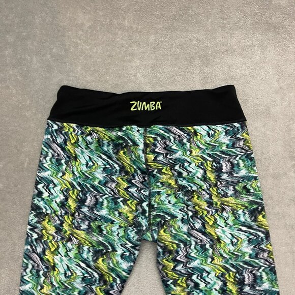 ZUMBA Wear Lovely Leggings Green Multi Splatter Design Size Large - Picture 10 of 11